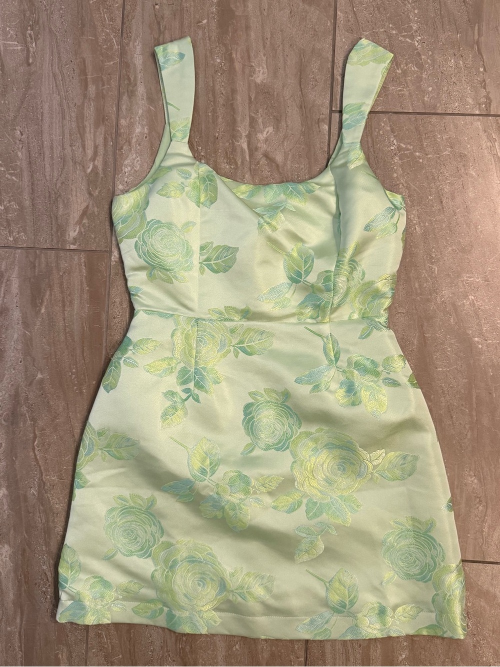 Lulu's Pastel Green Floral Jacquard Mini Dress